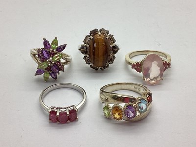 Lot 79 - Five Modern "925" Stone Set Rings, to include...