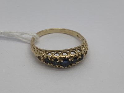 Lot 89 - A 9ct Gold Five Stone Sapphire Ring, of boat...