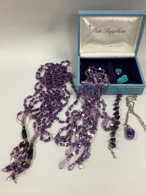 Lot 4 - An Amethyst Chip and Peacock Pearl Wrap Lariat,...