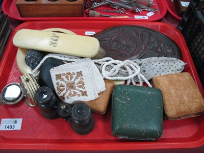 Lot 1403 - Misers Purse, travelling clocks, pokerwork...