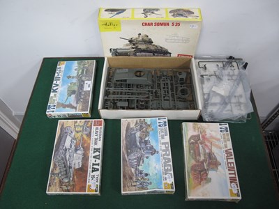 Lot 583 - Five Plastic Model Tank Kits by Fujimi, Heller...