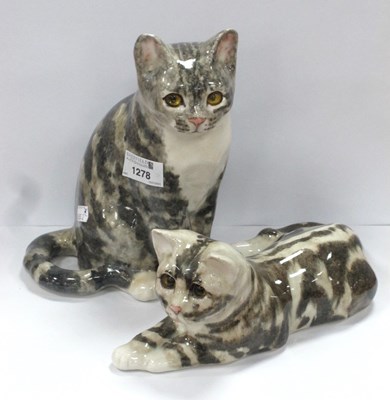 Lot 1278 - Winstanley Seated Grey Tabby Cat, glass eyes,...