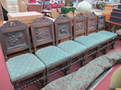 Lot 1613 - Set of Six Continental Oak Dining Chairs,...