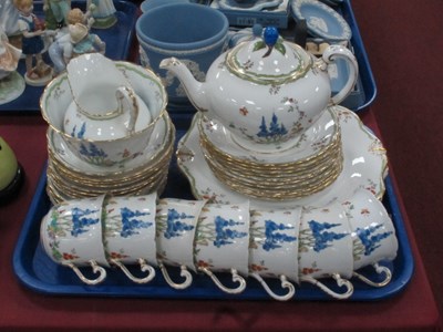 Lot 1251 - A Tuscan China Tea Service hand painted with...