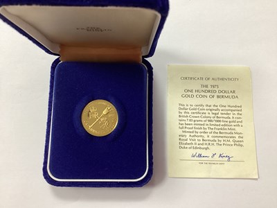 Lot 550 - 1975 Bermuda Gold Proof $100 Coin, cased with...