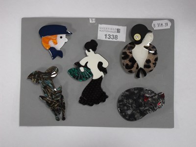 Lot 1338 - Five Modern Brooches.