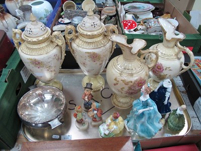 Lot 1105 - Pair of Blush Ivory Twin Handled Urns and...