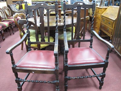 Lot 1590 - Pair of 1900's Oak Carver Chairs, with shaped...