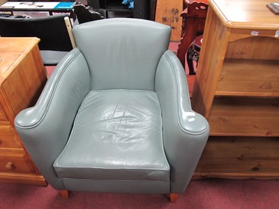 Lot 1583 - Olive Green Leather Easy Chair, on light wood...