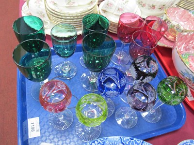 Lot 1198 - Set of Six Harlequin Liqueur Glasses, five...