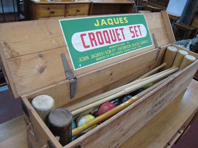 Lot 1474 - Jaques Croquet Set, five mallets, eight balls,...