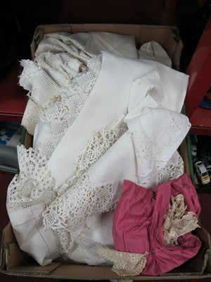 Lot 1029 - Crochet Edged White Linens:- One Box.