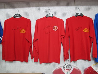 Lot 409 - England Red Retro Shirts, signed by Peters,...