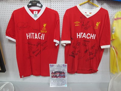 Lot 418 - Liverpool Reto Home Shirts, score draw XL...