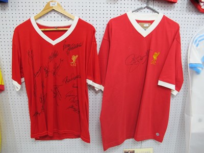 Lot 416 - Liverpool Retro Home Shirts, size XL signed by...