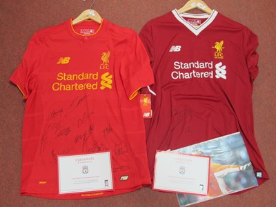 Lot 429 - Liverpool Home Shirts with Standard Chartered...