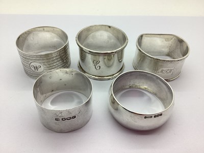 Lot 133 - Five Hallmarked Silver Napkin Rings, (various...