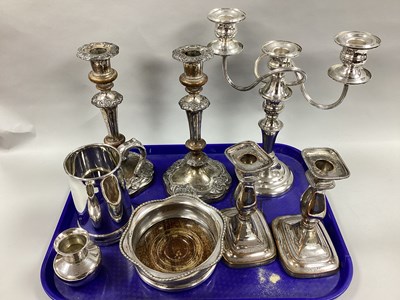 Lot 9 - Plated on Copper Candlesticks, a twin branch...