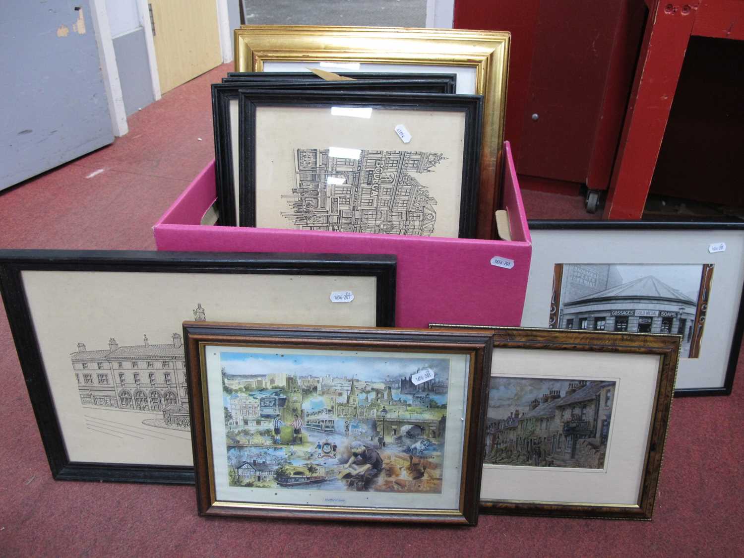 Lot 1036 - Vic Attkin Five Prints of Sheffield, Angel St -...