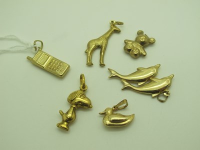 Lot 153 - Five Novelty Charm Pendants, stamped "375",...