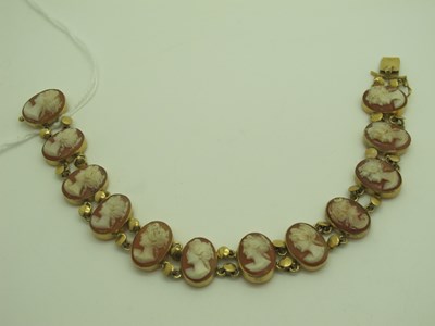 Lot 156 - An Oval Shell Carved Cameo Panel Bracelet,...