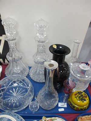 Lot 1195 - Pair of Heavy Cut Glass Decanters plus...