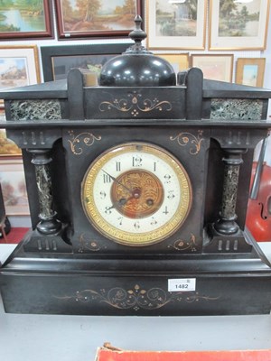 Lot 1482 - Late XIX Century Black Slate Cased Mantle...