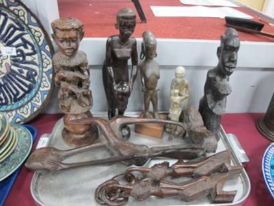 Lot 1355 - African Carved Hardwood Figures, wedding chain...