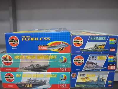 Lot 425 - Six Boxed Plastic Model Battleship and Boat...