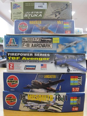 Lot 445 - Six Plastic Model Military Aircraft Kits by...