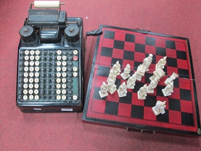 Lot 1496 - Burroughs Adding Machine. Oriental resin chess...