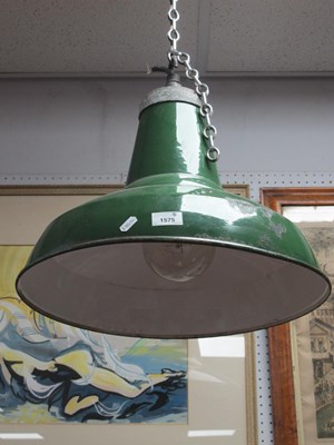 Lot 1575 - An Industrial Green Enamelled Factory Lamp,...