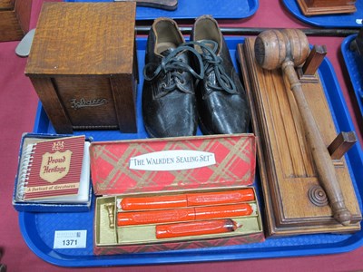 Lot 1371 - An Edwardian Gavel on Oak Stand, a pair of...