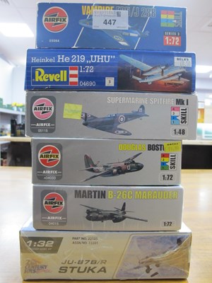 Lot 447 - Six Boxed Plastic Model Military Aircraft Kits...