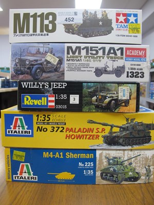 Lot 452 - Five Plastic Model Military Vehicle and Tank...