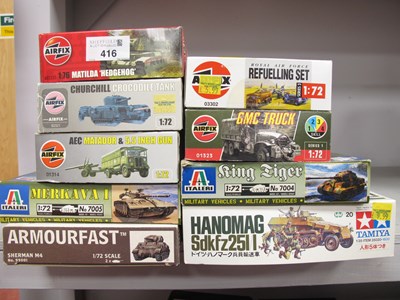 Lot 416 - Nine Plastic Model Military Vehicle and Tank...