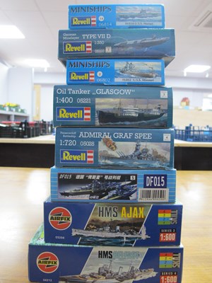 Lot 435 - Eight Boxed Plastic Model Warship, Submarine,...