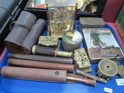 Lot 1453 - Kern Clock, brass tamp boxes, manicure set,...