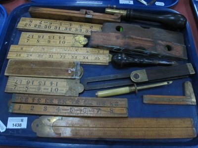 Lot 1438 - Rabone Boxwood Folding Rulers, spirit levels.