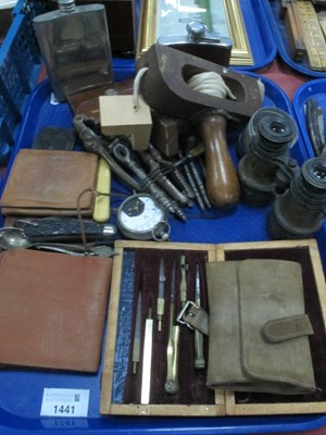 Lot 1441 - Binoculars, hip flasks, geometry set, Eye...