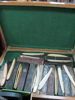 Lot 1423 - Cased Cut Throat Razors, mainly ivorine backed...