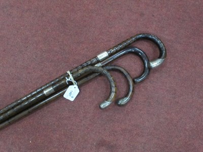 Lot 1487 - Crooked Handled Walking Canes, with silver...