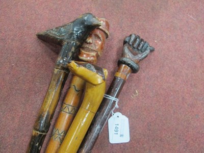 Lot 1491 - African Wooden Walking Cane, the handle as a...