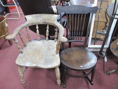 Lot 1586 - XIX Century Ash and Elm Pad Arm Captains Chair,...