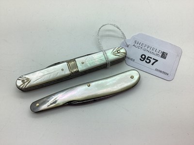 Lot 957 - Four Blade Folding Pocket Knife, mother of...