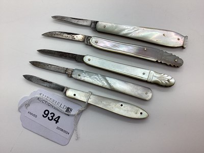 Lot 934 - Folding Pocket Quill Knives, mother of pearl...