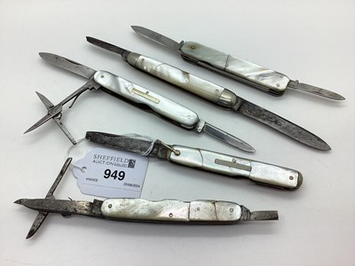 Lot 949 - Five Folding Pocket / Penknives, mother of...