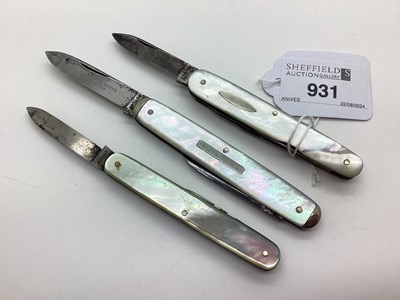 Lot 931 - Folding Pocket Knives, mother of pearl scales,...