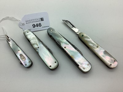 Lot 946 - Multi Tool Folding Pocket Knives, mother of...