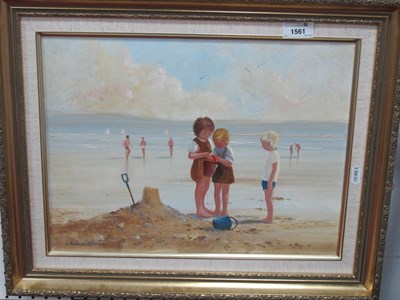 Lot 1561 - Richard Blowey, Children On The Beach, oil on...